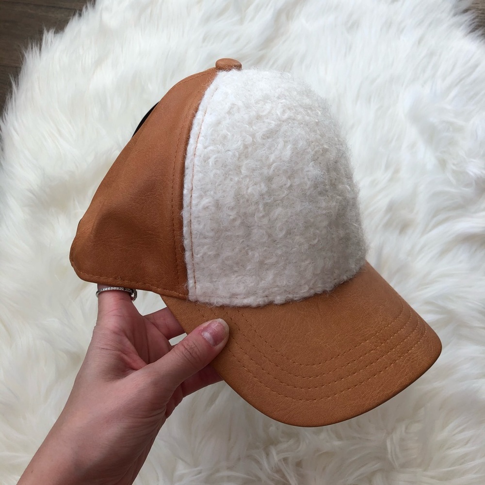 Leather / Sherpa Baseball Hat